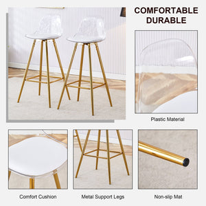 English Elm Modern White+Gold Upholstered Bar Chair with Metal Legs, Compact Waterproof PU Seat, Easy 10-15min Assembly W1512P400706