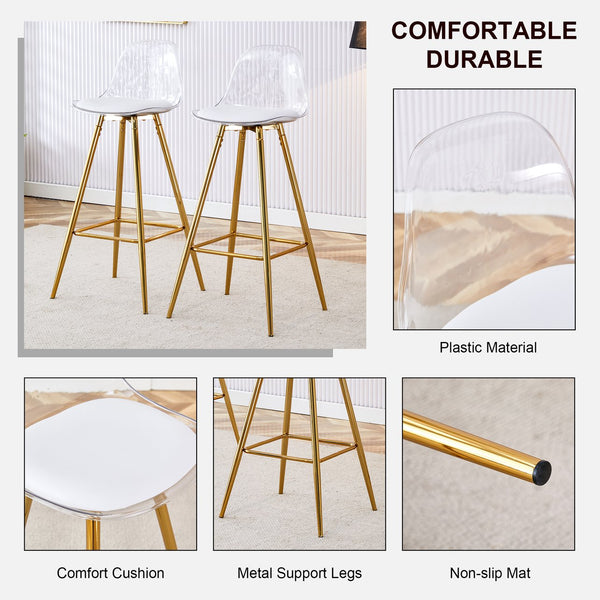 English Elm Modern White+Gold Upholstered Bar Chair with Metal Legs, Compact Waterproof PU Seat, Easy 10-15min Assembly W1512P400706