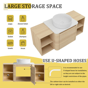 English Elm 48'' Wall-Mounted Bathroom Vanity With Elegant Ceramic Sink, Soft-Close Door & Open Storage Shelves W999S00469