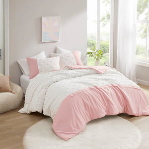 Intelligent Design Shay Casual Colorblock Clip Jacquard Duvet Cover Set ID12-2429 Pink