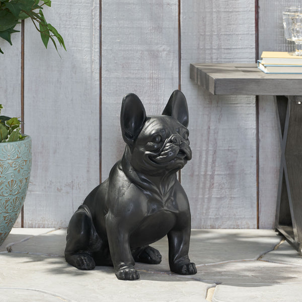English Elm Christopher Knight Home® - DOG French Bulldog Garden Sculpture Cast Stone Outdoor Accent with Antique Wash, Durable Charm Black 70293.00BLK