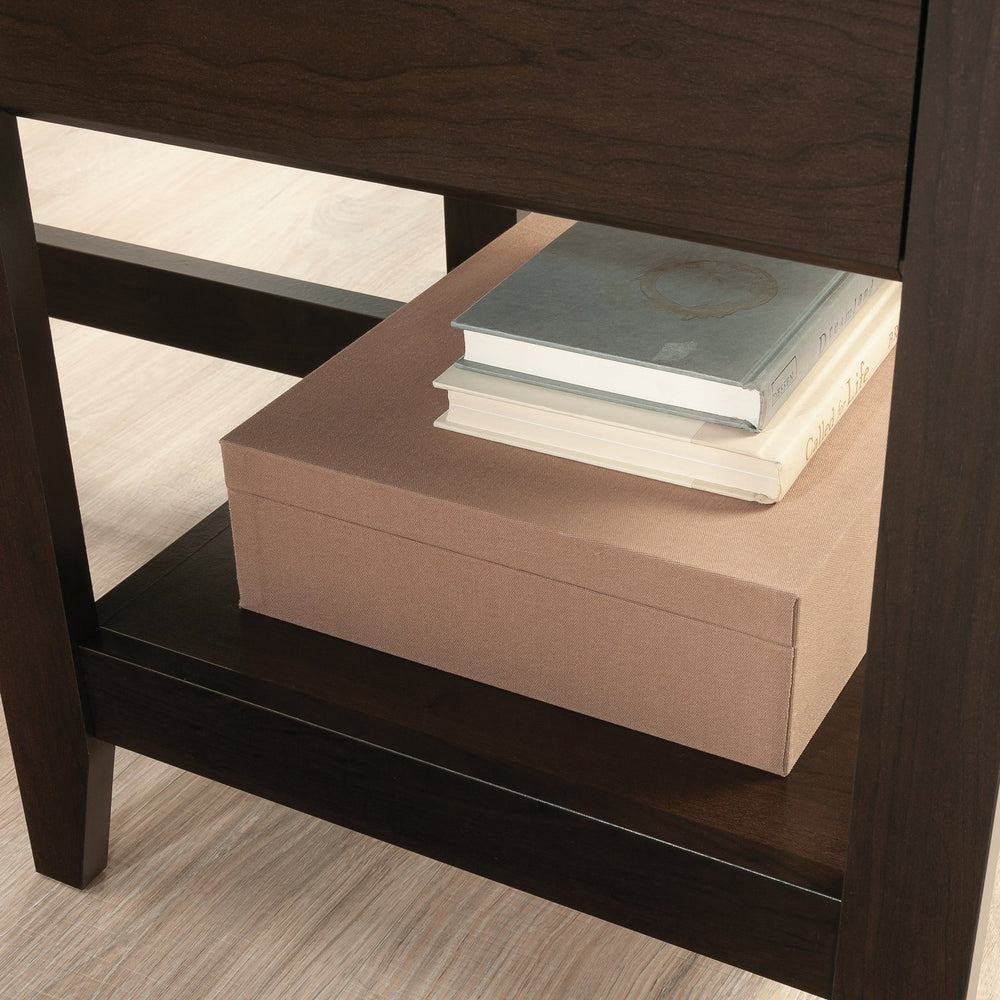 English Elm L-Shaped Desk In Elegant Brown Finish - Spacious Work Surface With Storage & Cable Management Solutions B356P367840