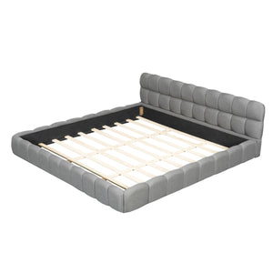 English Elm King Channel Stitched Linen Platform Bed Low Profile Contemporary Upholstered Frame Gray N737P387605E