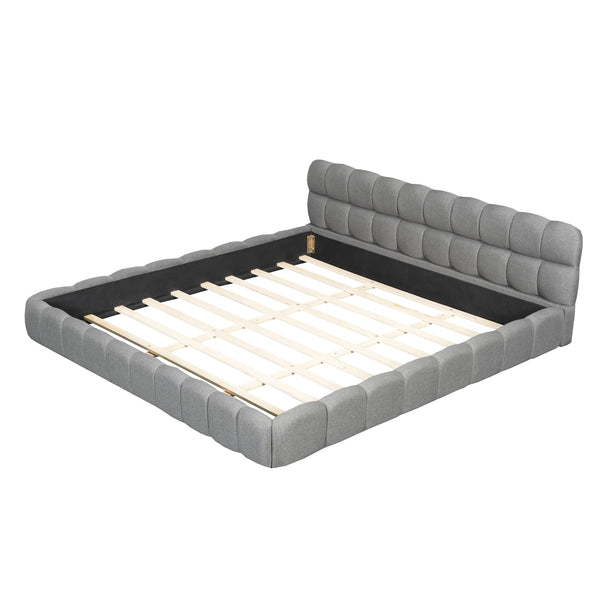 English Elm King Channel Stitched Linen Platform Bed Low Profile Contemporary Upholstered Frame Gray N737P387605E