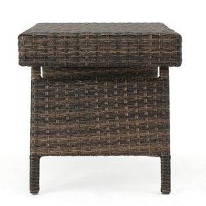 English Elm Christopher Knight Home® - SALEM PE WICKER SNACK TABLE — Handcrafted Polyethylene Rattan Side Table with Iron Frame, No Assembly Required Mocha 52006.00MCA
