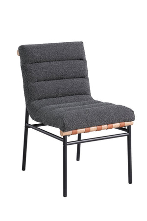 English Elm Lahni Boucle Upholstered Dining Chair Set with Cognac Accents and Black Iron Legs B061P234545