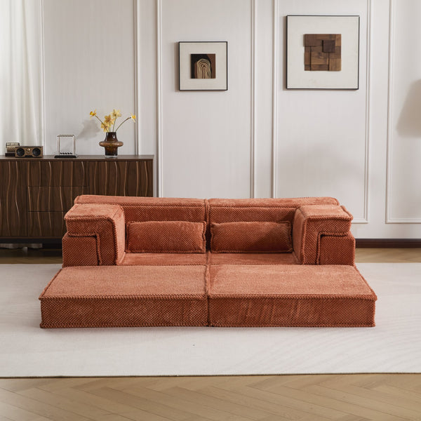 English Elm Compression Mahjong Sofa - Versatile Modular Floor Sofa Bed In Orange, Plush Memory Foam Comfort W3723P377144