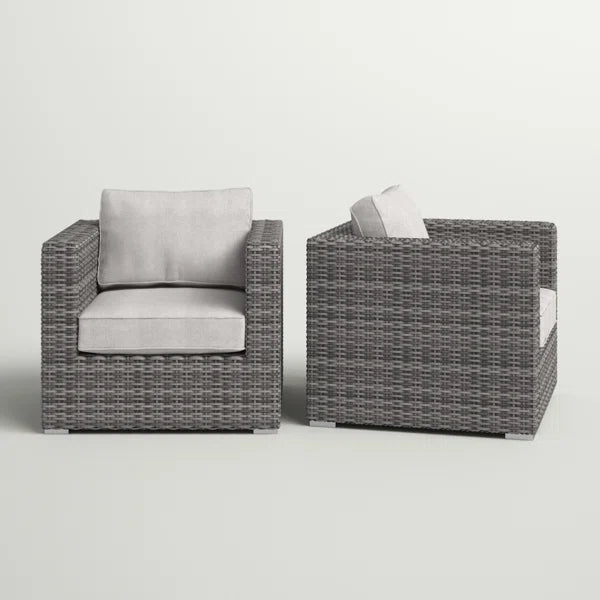 English Elm Comfortable 2-Piece Patio Club Chairs with Cushions — Rustproof Wicker, Machine-Wash Covers, 600lb Capacity B120S00029