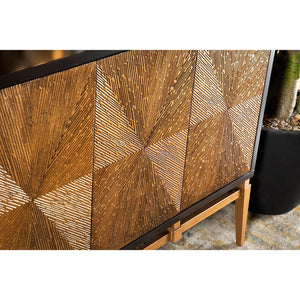 English Elm Capri Brown & Antique Gold Two-Tone 4-Door Accent Cabinet — Elegant Storage, Spacious Concealed Design B062P328616
