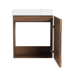English Elm 18.5" Compact Wall-Mounted Bathroom Vanity With Stylish Resin Sink & Soft-Close Door, Walnut Finish W1972P362137