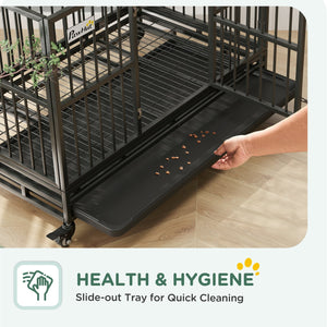 English Elm Pawhut Heavy Duty Metal Dog Kennel with Locking Wheels Dual Access and Slide Out Tray W2225P217161