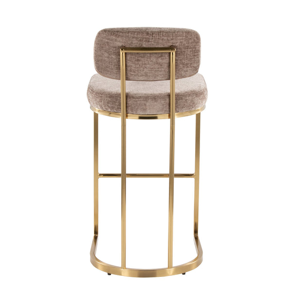 English Elm Fixed-height Barstools Powder Coated Steel Frame Brown Upholstered Seat Set of Two Brown+Gold B202P471217