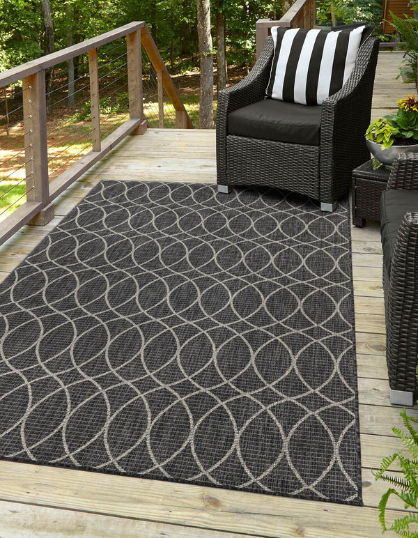 Unique Loom Outdoor Trellis Gitter Machine Made Trellis Rug Charcoal, Ivory 5' 3" x 8' 0"