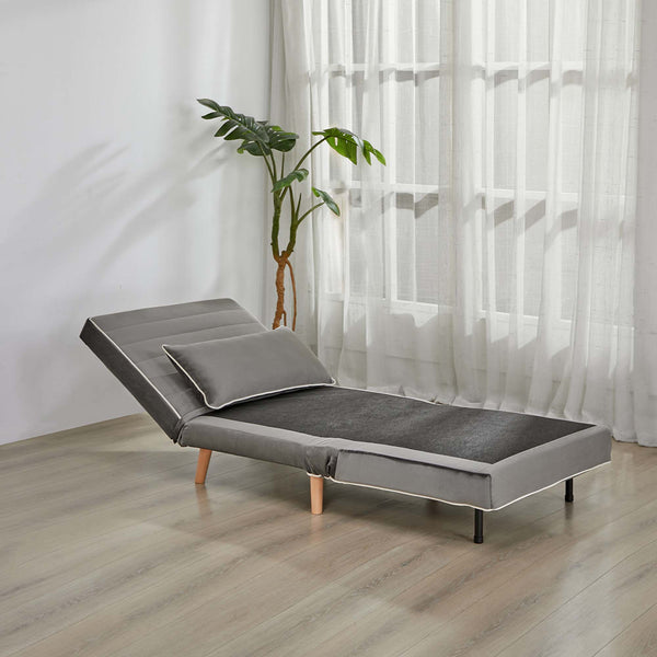 English Elm CANON Velvet Foldable Sleeper Chair with Piping — 3-Position Quiet Recline, Converts to Bed Fast Grey W3391P324992