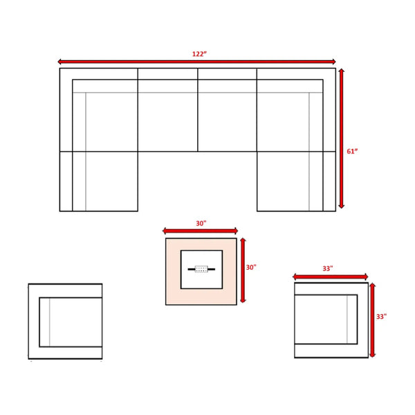 English Elm Premium 6-Person Wicker Patio Seating Group with 40,000 BTU Concrete Fire Pit and Machine-Wash Cushions B120S00104