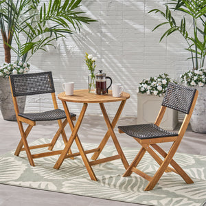 English Elm Hillside Acacia Wood Outdoor Bistro Set with Cane Seats Foldable Patio Dining 65090.00