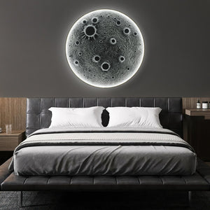 English Elm 40-Inch Resin Moon Wall Light with Remote Dimmable LEDs, 38W Main 15W Night, Meteorite Texture W2869P410964