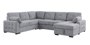 English Elm Multi Functional L Shaped Sectional Sofa with Sleeper and Hidden Storage Chaise Light Gray B2730S00056
