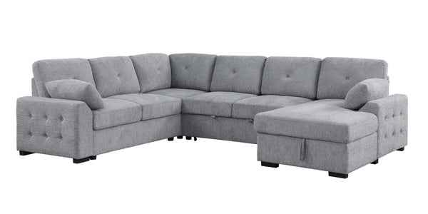 English Elm Multi Functional L Shaped Sectional Sofa with Sleeper and Hidden Storage Chaise Light Gray B2730S00056