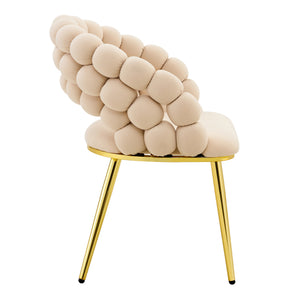 English Elm Set of 2 Velvet Bubble Back Dining Chairs with Sculptural Chain Backrest Glam Legs Beige,Gold W1512P491849