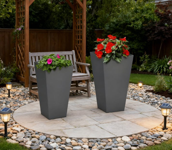 English Elm Durable Stackable Magnesium Oxide Planters 2 Pack Matte Stone Finish Outdoor Patio Set T3971P423406
