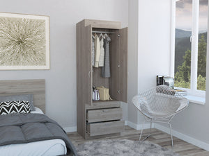 English Elm Lisboa Light Gray 2-Door Armoire with Hanging Rod & Two Spacious Drawers — Compact Stylish Storage B070P210736