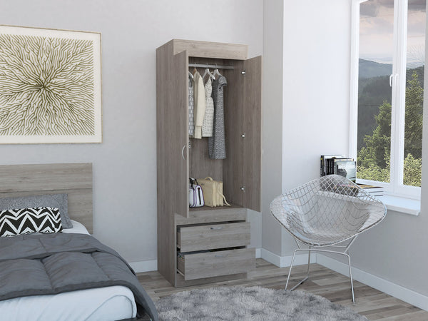 English Elm Lisboa Light Gray 2-Door Armoire with Hanging Rod & Two Spacious Drawers — Compact Stylish Storage B070P210736