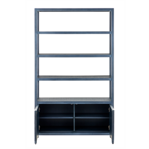 Santos Vintage Navy Storage Etagere - Stylish Mahogany with Rattan for Elegant Home Organization
