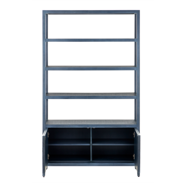 Santos Vintage Navy Storage Etagere - Stylish Mahogany with Rattan for Elegant Home Organization
