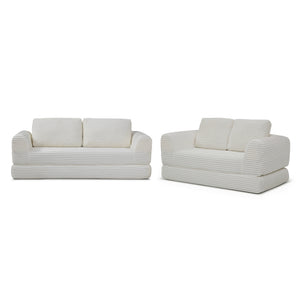 English Elm 2-in-1 Corduroy Futon Sofa Sleeper Modular Floor Couch for Studio and Guest Living Spaces Beige W1117S00378