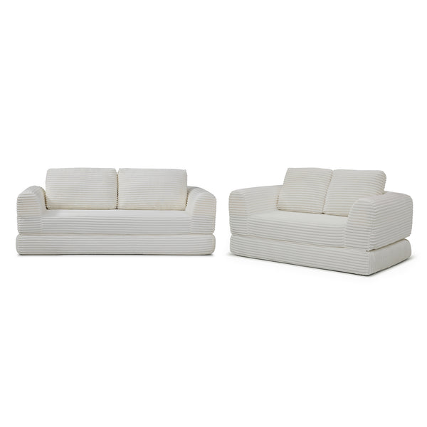 English Elm 2-in-1 Corduroy Futon Sofa Sleeper Modular Floor Couch for Studio and Guest Living Spaces Beige W1117S00378