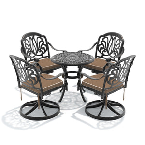 English Elm 5-piece Cast Aluminum Outdoor Dining Set with Swivel Chairs Ornate Patio Table W1710S00681