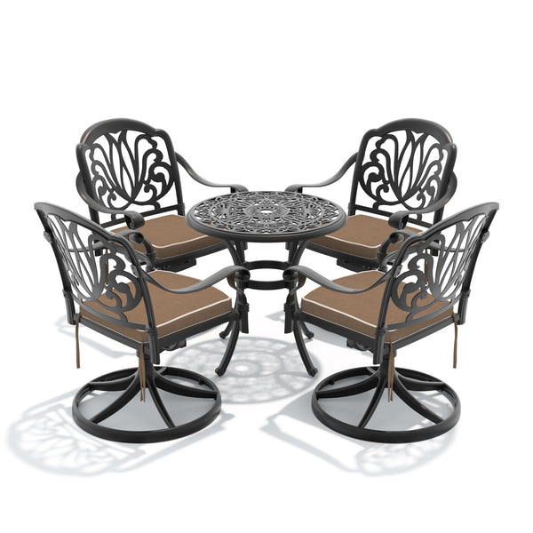 English Elm 5-piece Cast Aluminum Outdoor Dining Set with Swivel Chairs Ornate Patio Table W1710S00681