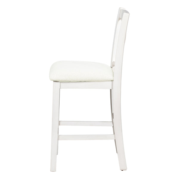 English Elm TOPMAX Counter Height Rustic Farmhouse 5-Piece Dining Set for 4 with Stacked Storage Shelves, Beige Upholstery White SP001134AAK