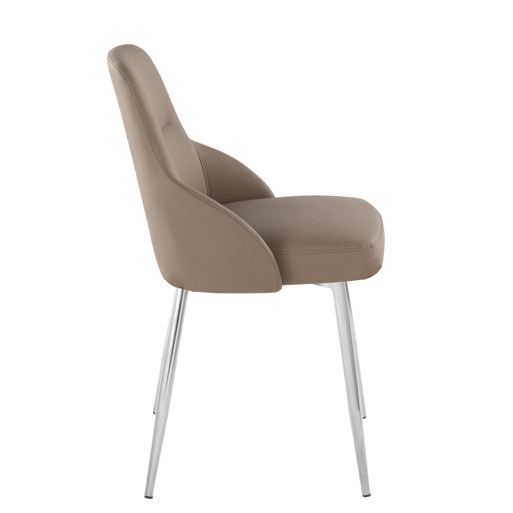 English Elm Chair Set of 2 High Back Faux Leather Dining Seats with Polished Metal Legs Brown,Chrome B202S02132