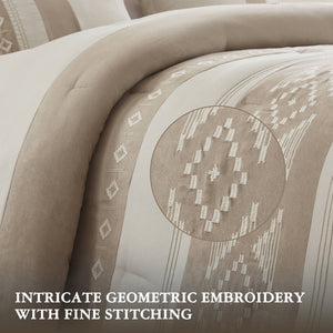 English Elm 5-piece Micro Suede Comforter Set with Geometric Embroidery for Full Queen Beds B035P408734