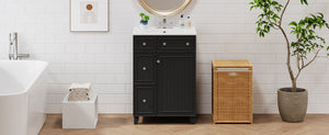 English Elm 24-Inch Bathroom Vanity Cabinet with Ceramic Sink, Space-Saving Storage, Solid Wood Feet, Durable Finish Black WF532034AAB