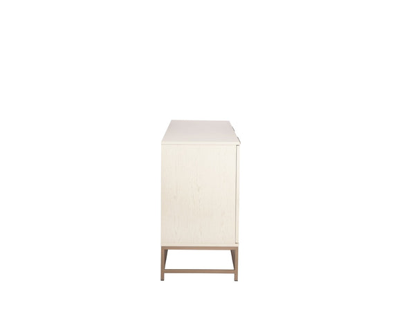 Sunpan REBEL Sideboard - Spacious Cream Grey Oak Storage with Champagne Gold Accents for Modern Elegance 108769