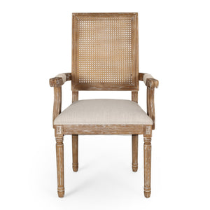 English Elm Dining Chairs Set of 2 Cane Back Rubberwood Armchair French Country Upholstered Seat N769P433301M