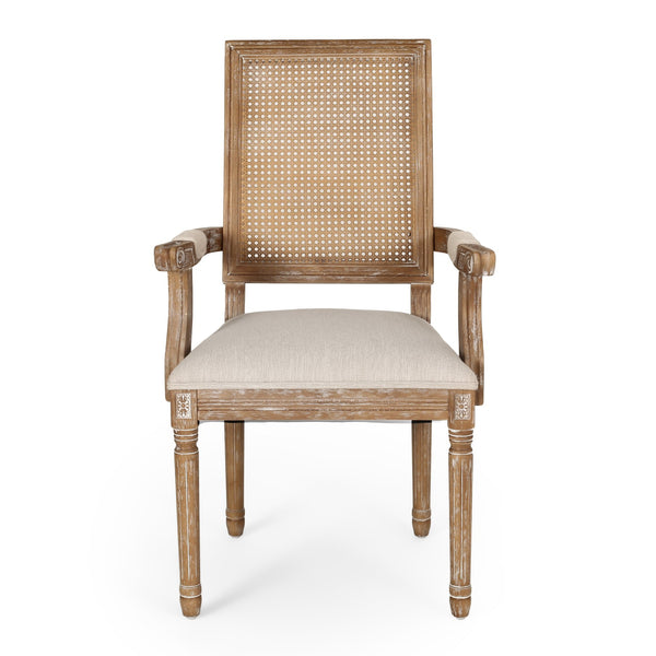 English Elm Dining Chairs Set of 2 Cane Back Rubberwood Armchair French Country Upholstered Seat N769P433301M
