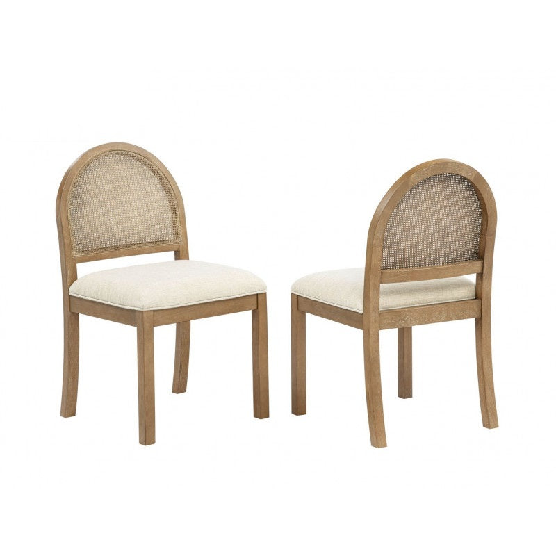 English Elm Set of 2 Rattan Back Dining Chairs Upholstered Seats Solid Wood Legs Farmhouse B011P474551