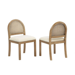 English Elm Set of 2 Rattan Back Dining Chairs Upholstered Seats Solid Wood Legs Farmhouse B011P474551