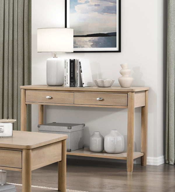 English Elm Classic Wooden End Table with Drawer and Open Shelf, 24" Square Accent Table for Living Room Natural 51.5 L x 23.25 W x 11.25 H B011P285304