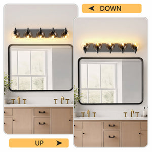 English Elm Bathroom Light Fixtures - 5-Lights Modern Black Vanity Sconce With Clear Glass Shades For Glam Spaces W1340P353041