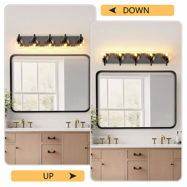 English Elm Bathroom Light Fixtures - 5-Lights Modern Black Vanity Sconce With Clear Glass Shades For Glam Spaces W1340P353041