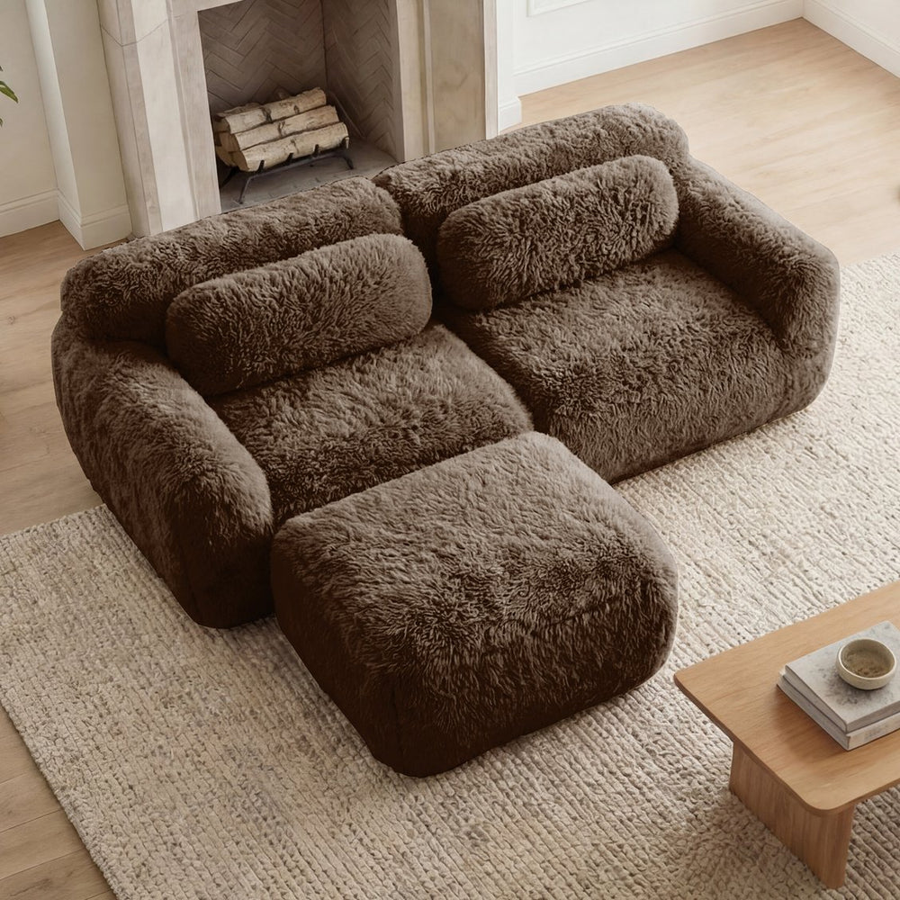 English Elm L-shaped Plush Sectional Sofa Boneless Cloud Comfort Floor Lounge with Chaise for Bedroom Chocolate W714S01538