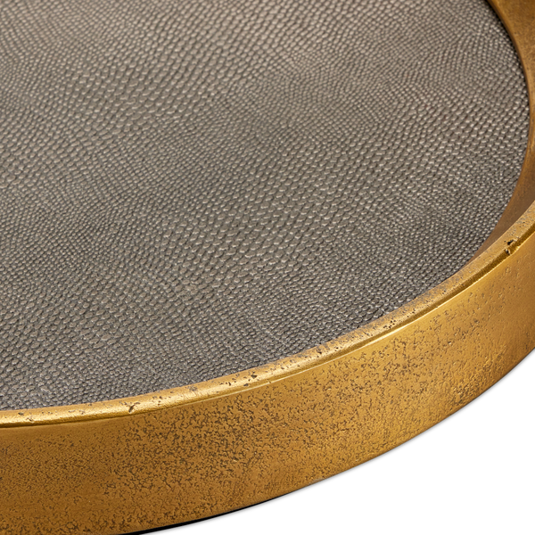 Tanay Round Tray - Elegant Antique Brass & Graphite Snakeskin Design for Stylish Entertaining