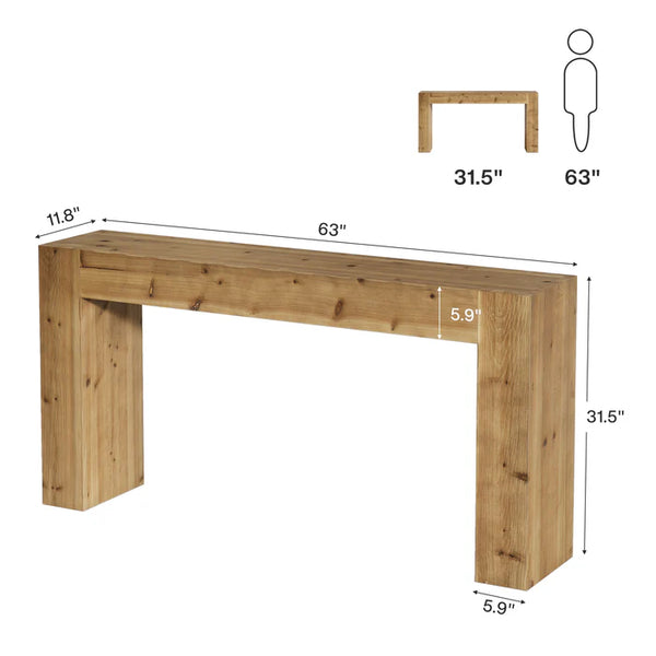 English Elm Wood Solid Fir Console Table Handcrafted Farmhouse Style for Entryway or Sofa T3971P448350