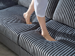 English Elm Convertible U-Shaped Sofa With Storage, Modern Corduroy 4-Seat Lounge For Cozy Living Rooms W1793S00028