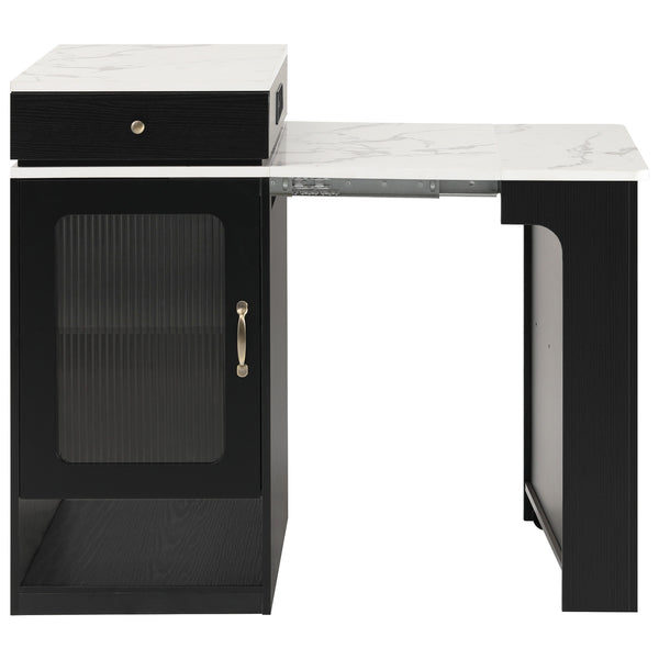 English Elm K&K Modern Extendable 59.5" Kitchen Island with Double-Sided Storage, Power Outlet & Casters Black N707S000017B